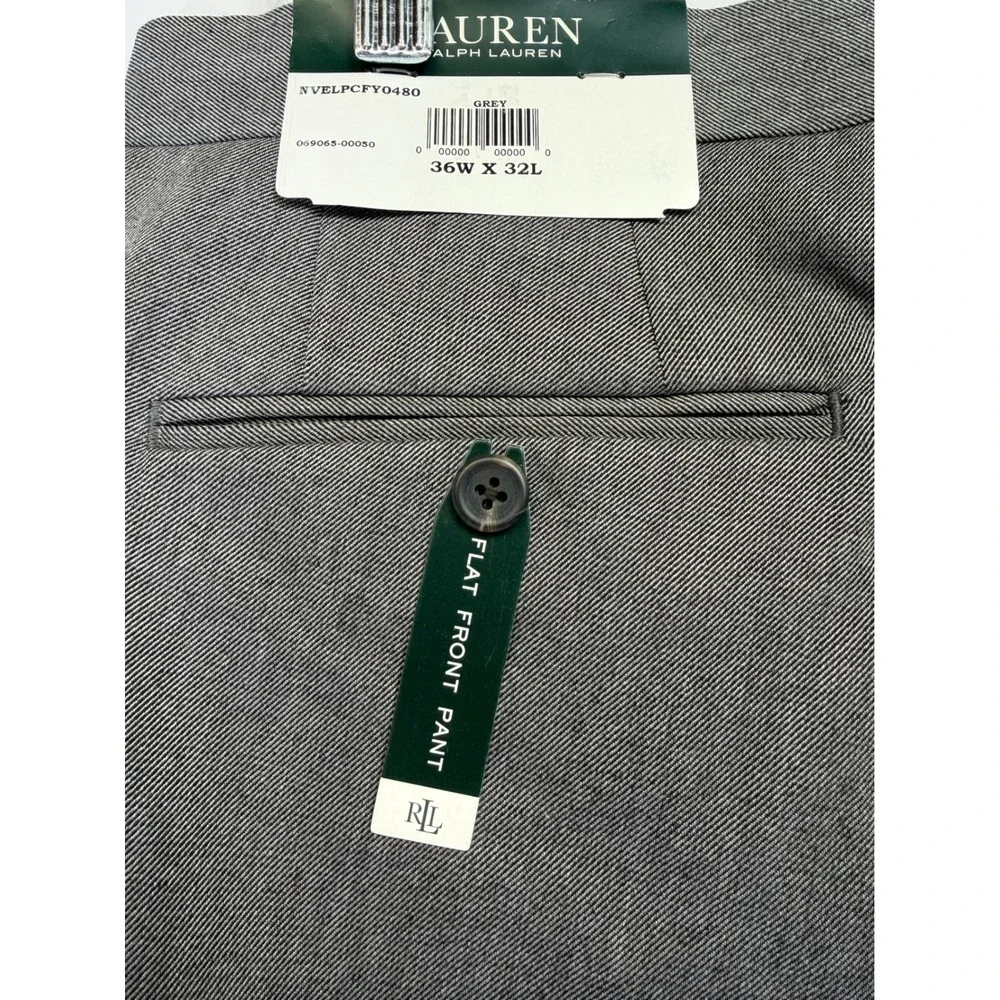 Lauren Ralph Lauren‎ Mens Grey Flat Front Dress Pants 36W x 32L (C42) NWTs